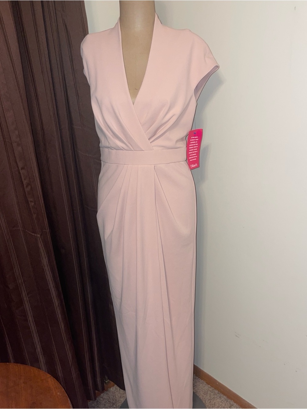 Badgley Mischka Soft Blush Pink V-Neck Maxi Dress (NOVAH dress) high slit front